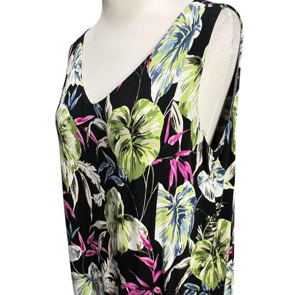 J Jill Womens Wearever Collection Dress S Black Multi Tropical Floral Sleeveless - Picture 2 of 15